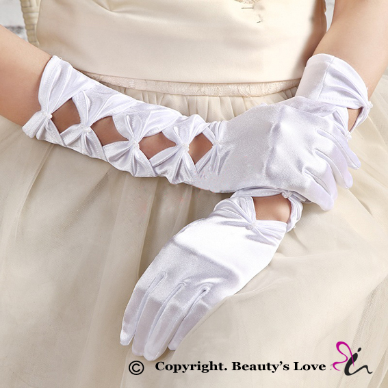 美の愛黒・白のサテンセクシーな花嫁を持つ女性ビーズ長い夜の手袋-ナイロン手袋、ミトン問屋・仕入れ・卸・卸売り
