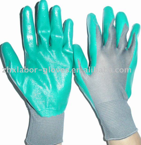 働くナイロンニトリルによって塗られる労働の手袋か防護手袋の中国の労働の工場-ナイロン手袋、ミトン問屋・仕入れ・卸・卸売り