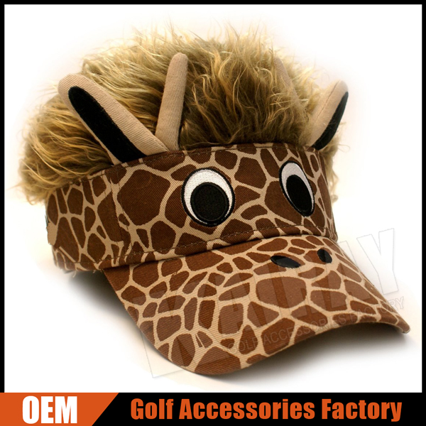 面白いゴルフヘアー帽子をカスタマイズする、 キリン動物のフェイクヘアー帽子、 一意のゴルフ帽子oem-スポーツキャップ問屋・仕入れ・卸・卸売り