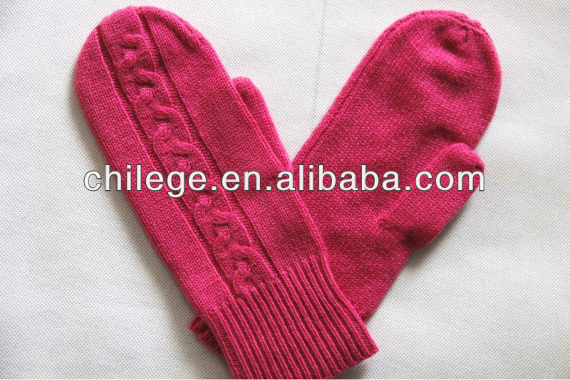 女性カシミヤ織は1本の指の手袋のミトンを編んだ-カシミヤ手袋、ミトン問屋・仕入れ・卸・卸売り
