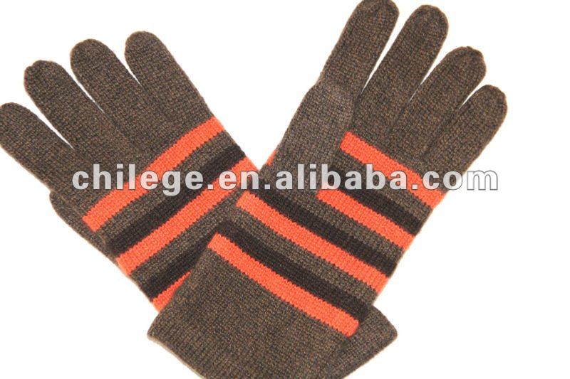 縞が付いている純粋なカシミヤ織の手袋-カシミヤ手袋、ミトン問屋・仕入れ・卸・卸売り