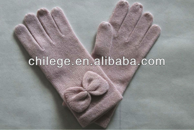 女性のカシミヤ織はbowknotの手袋を編んだ-カシミヤ手袋、ミトン問屋・仕入れ・卸・卸売り