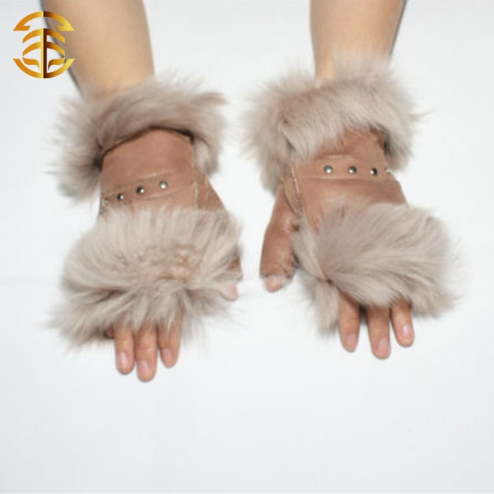 新しいファッション2015柔らかい女性本物のウサギの毛皮のミトン指なしのミトン-カシミヤ手袋、ミトン問屋・仕入れ・卸・卸売り