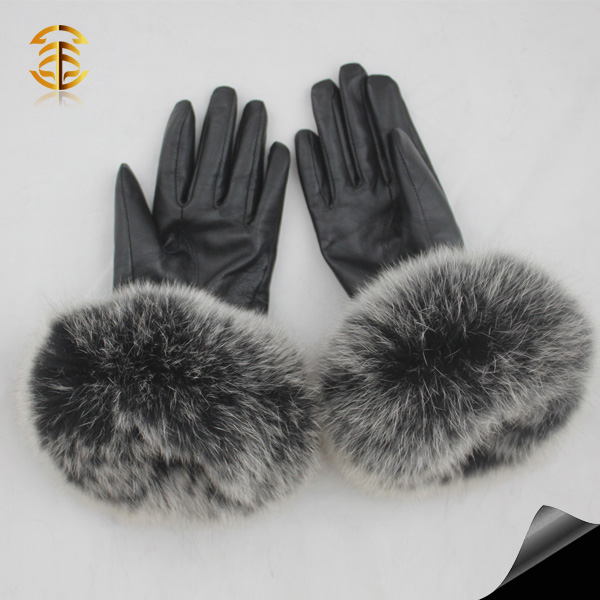 ファッション黒の毛皮の手袋2015リアルラビットファー手袋冬暖かい最高級毛皮の手袋-カシミヤ手袋、ミトン問屋・仕入れ・卸・卸売り