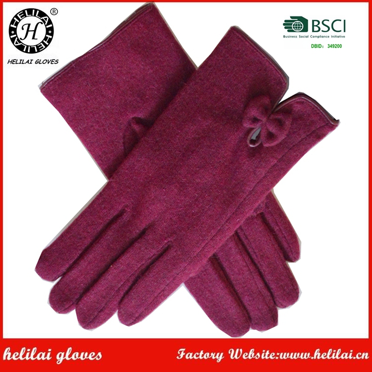 helilaiウールの手袋、 赤の女性のウールの手袋でおじぎを冬の手袋-ウール手袋、ミトン問屋・仕入れ・卸・卸売り