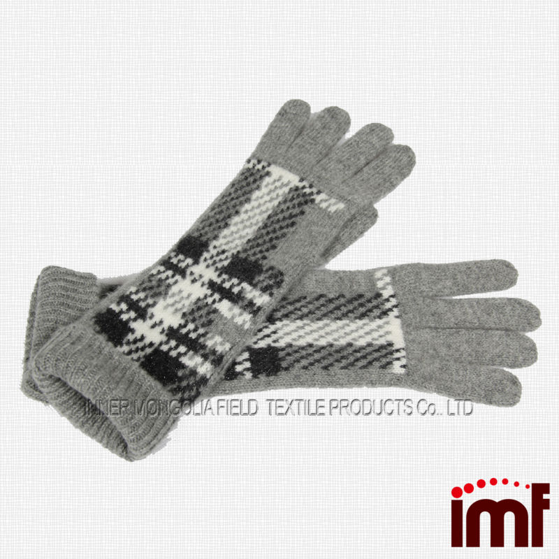 黒白のストライプの2014年ジャカード　冬ニットシルクカシミヤの手袋-カシミヤ手袋、ミトン問屋・仕入れ・卸・卸売り