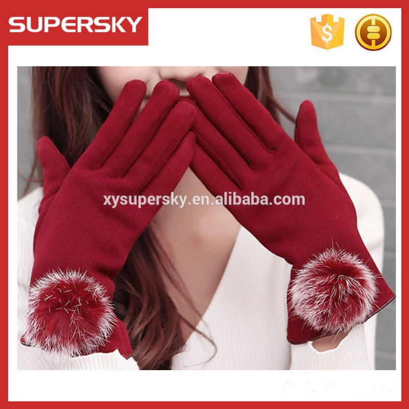 ファーポンポンv-369ladystyleスタイリッシュウール女性ウォーマー手袋魔法の指の手袋-ウール手袋、ミトン問屋・仕入れ・卸・卸売り