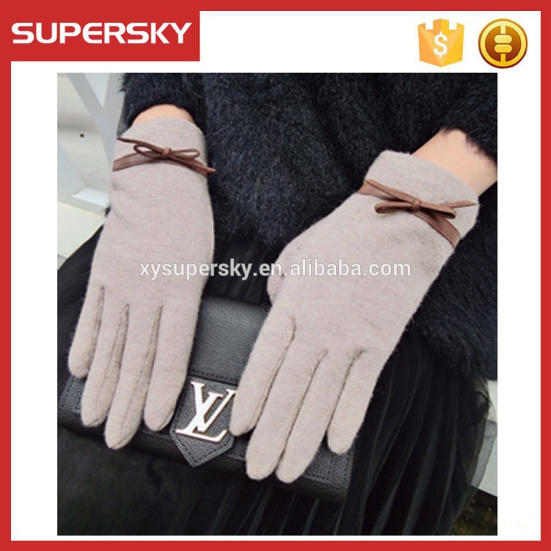弓かわいいv-376ladystyleプレーンカラーの女性スタイリッシュウールgolves魔法の指のウォーマー手袋-ウール手袋、ミトン問屋・仕入れ・卸・卸売り