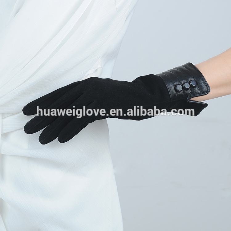 中旬- 長いスタイルクラシックブラックレザー手袋の女性ファッションのスエードの手袋-ウール手袋、ミトン問屋・仕入れ・卸・卸売り