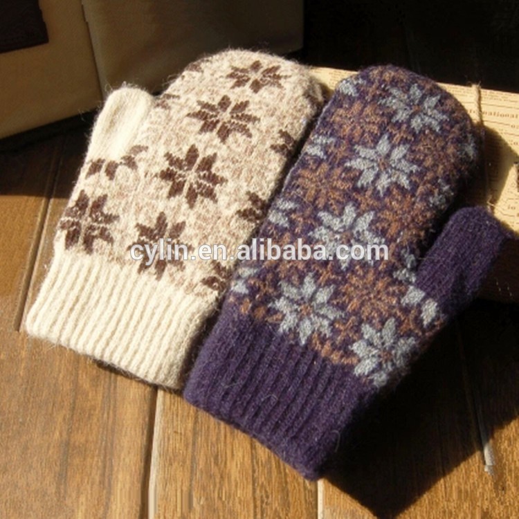 ウールの冬のスノーフレークパターンretrostlye厚くknitingaudltsミトン業界のための-ウール手袋、ミトン問屋・仕入れ・卸・卸売り