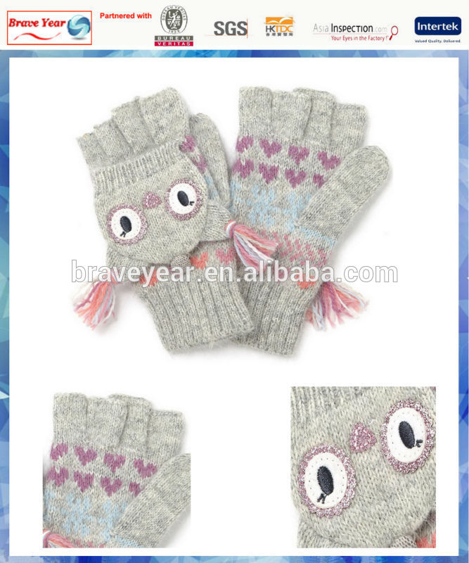 ふわふわfairisleフクロウcappped子供ニット手袋ミトン-ウール手袋、ミトン問屋・仕入れ・卸・卸売り