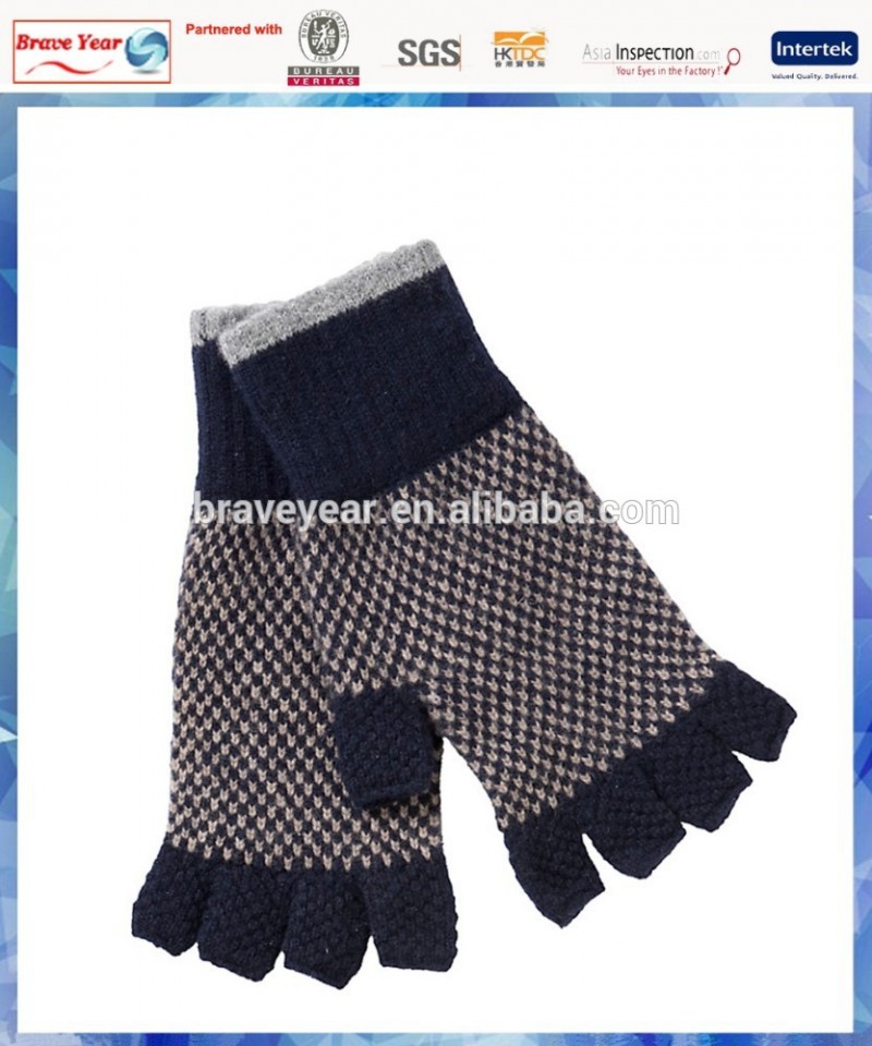 鳥の眼は男性lambwoolハーフフィンガーグローブ-ウール手袋、ミトン問屋・仕入れ・卸・卸売り