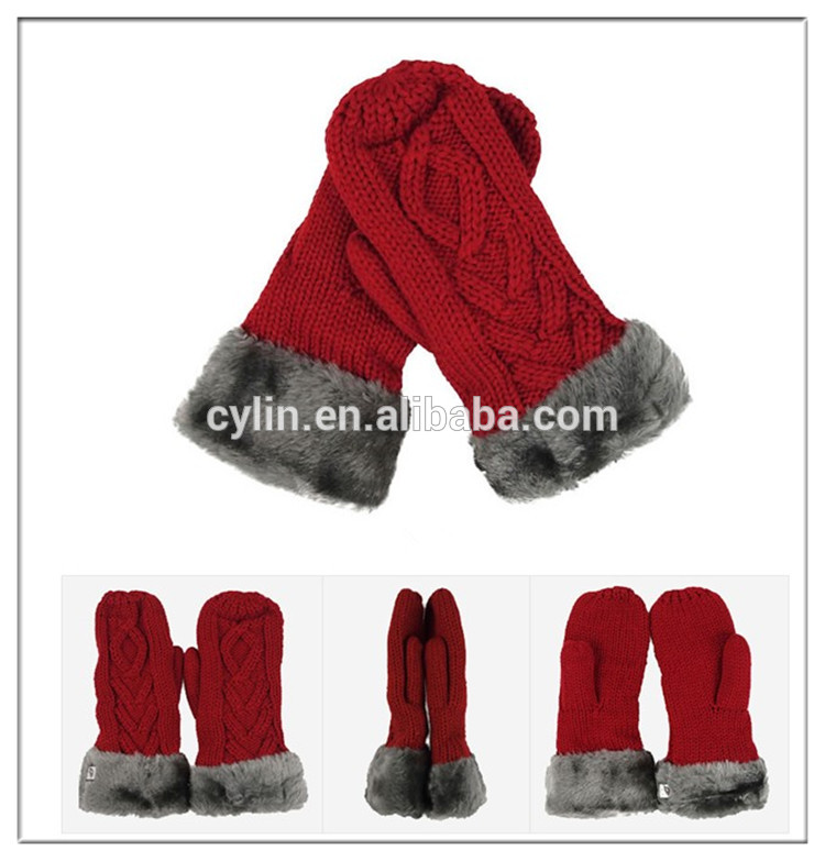 ファッション暖かいフェイクファーの冬の女性手袋-ウール手袋、ミトン問屋・仕入れ・卸・卸売り