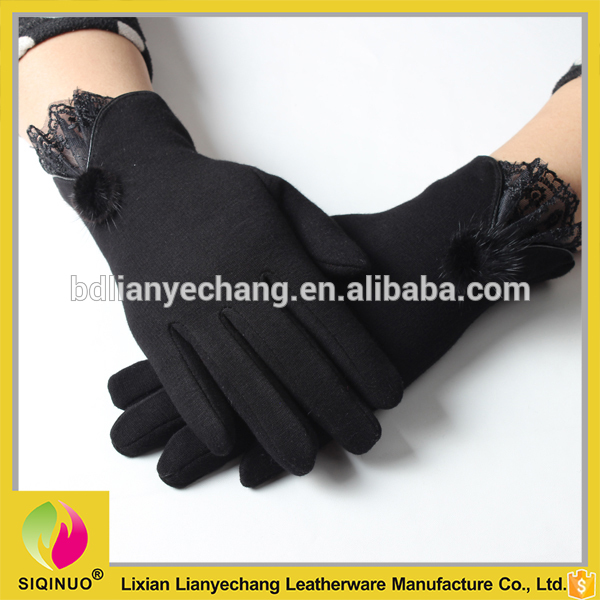 中国工場供給ファッション アクセサリー黒い レース と毛皮ボール カシミア手袋-問屋・仕入れ・卸・卸売り