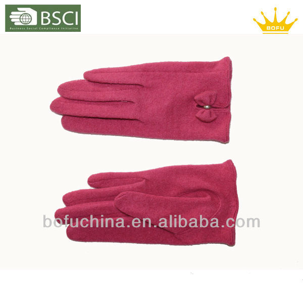 Bofu 2014素敵なスタイルの女性の赤いウールでちょう結びウール手袋- BFW13302-ウール手袋、ミトン問屋・仕入れ・卸・卸売り
