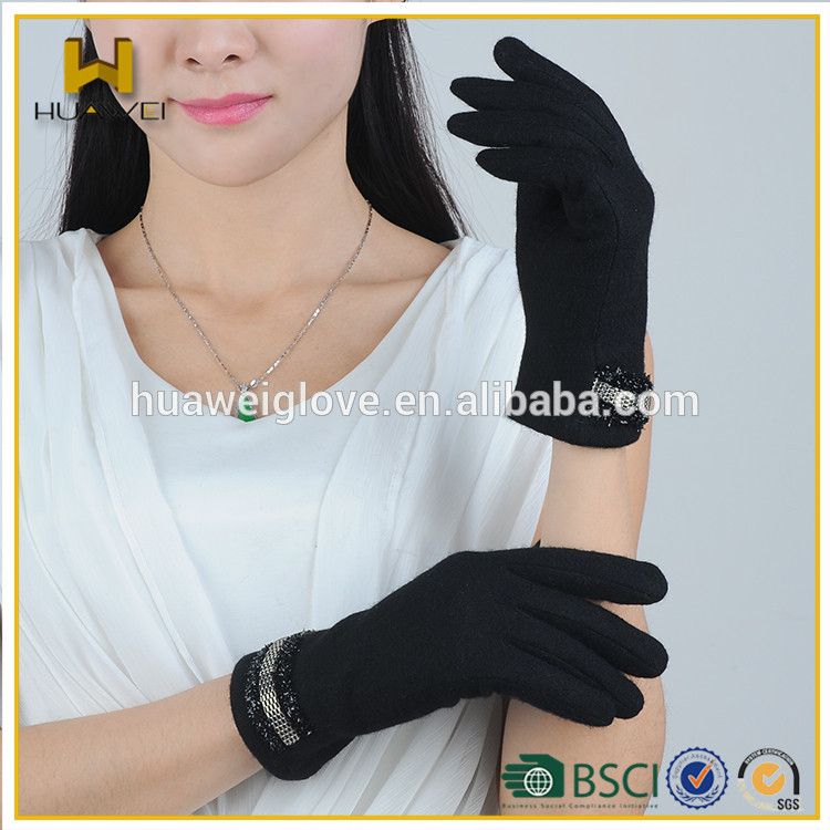 2015シンプルできれいな女性のフリースの裏地付き黒ウールの手袋( 熱い- selliningスタイル)-ウール手袋、ミトン問屋・仕入れ・卸・卸売り