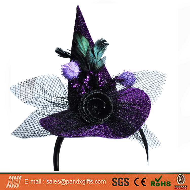 紫ハロウィンパーティーアクセサリー魔女帽子花ヘアバンド-ヘアバンド問屋・仕入れ・卸・卸売り