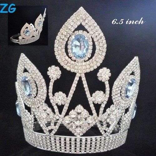 ファッション金属の銀メッキ王王冠pegeant青水晶を持つ男性のための王冠-ティアラ問屋・仕入れ・卸・卸売り