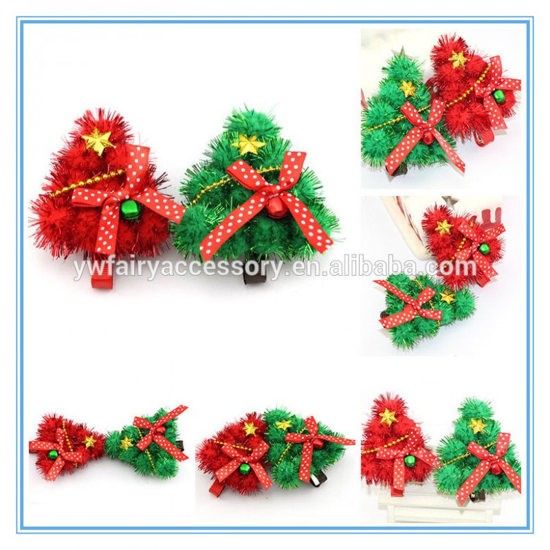 クリスマスの装飾の女の子赤と緑のクリスマスツリーヘアクリップ-ヘアピン問屋・仕入れ・卸・卸売り