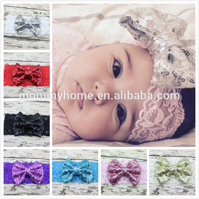 Mommyhome 2016新しい到着子供レース スパンコール ヘッド ラップ 、 ターバン赤ちゃん女の子髪弓M5062001-ヘアバンド問屋・仕入れ・卸・卸売り