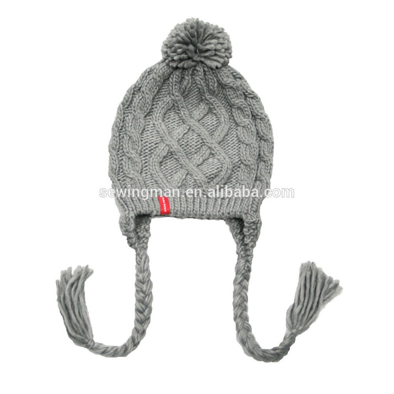 アクリルクローシェニット冬プレーン耳覆い三つ編みパターンの帽子-イヤーマフ問屋・仕入れ・卸・卸売り