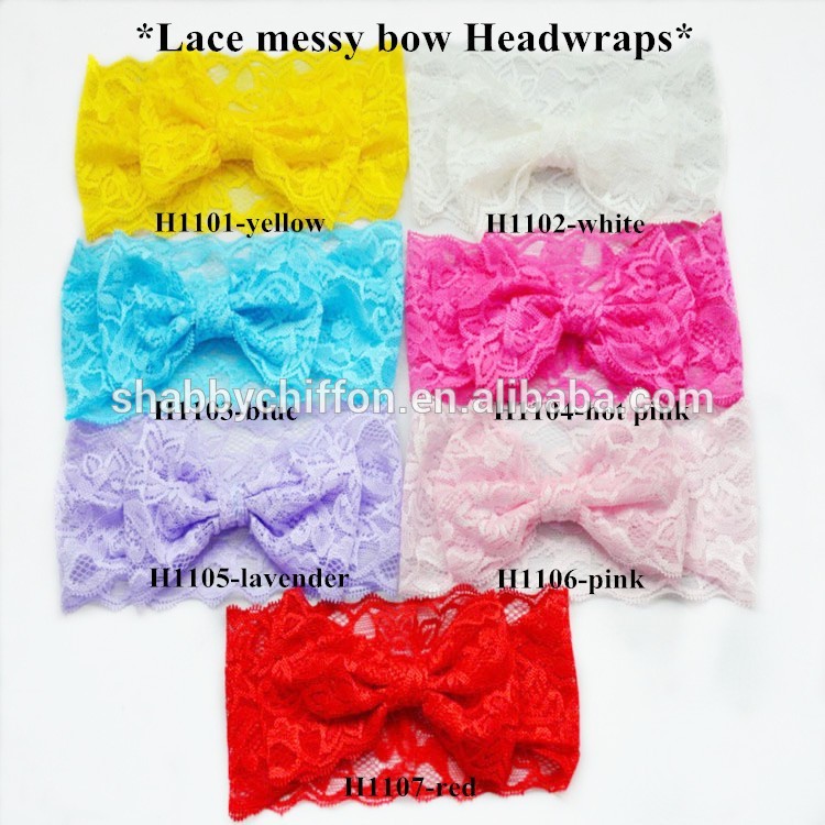 弓レース乱雑なheadwrap、 大きな弓とレースのヘッドバンドのセット黄色、 白、 ホットピンク、 青、 ラベンダー、 ピンク、 赤-その他ヘッドウエア問屋・仕入れ・卸・卸売り