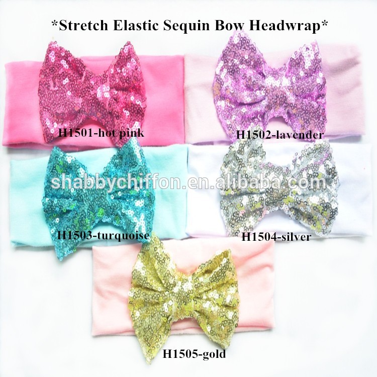 ストレッチ伸縮性スパンコール弓headwrap、 大スパンコール毛の弓のヘッドバンド-その他ヘッドウエア問屋・仕入れ・卸・卸売り