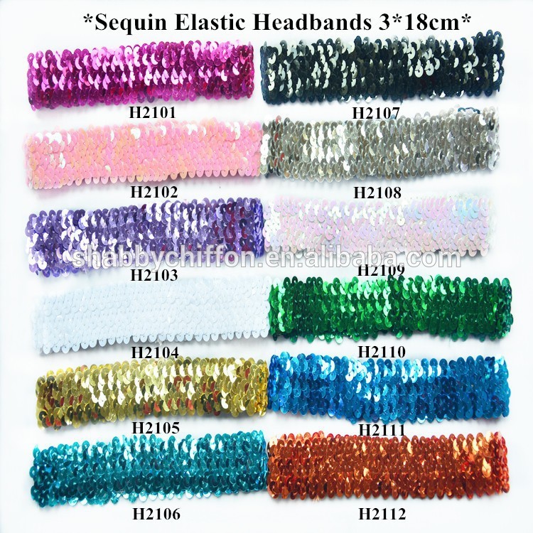 3x18cmスパンコール伸縮性ヘッドバンド、 は、 作品にheadwrap、 100％スパンコール-その他ヘッドウエア問屋・仕入れ・卸・卸売り