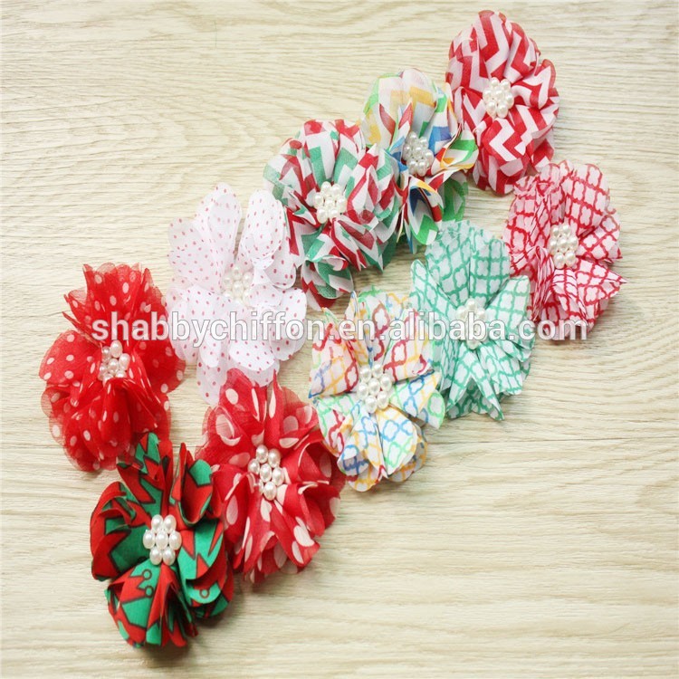 シフォン真珠花2.5''christmas~babyheadband`~holidaychirstmasの女の子の写真-その他ヘッドウエア問屋・仕入れ・卸・卸売り