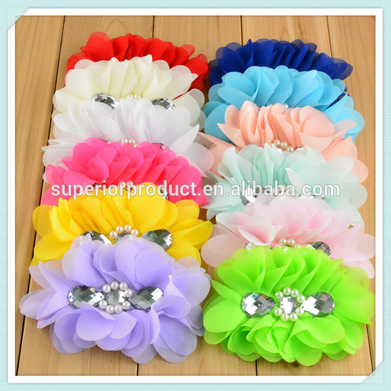 シフォン花ビーズ おし べ シフォン花びら髪花バンド用赤ちゃん アクセサリー ヘア卸売-その他ヘアアクセサリー問屋・仕入れ・卸・卸売り