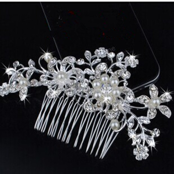 最新の水晶結婚式のファッション合金の金属の毛の櫛の宝石花付き-ヘアコーム問屋・仕入れ・卸・卸売り