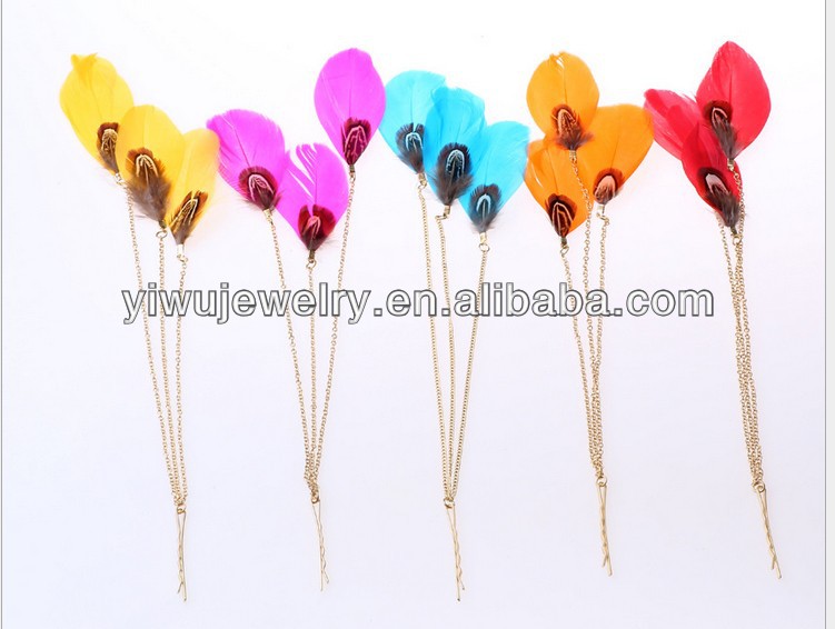 長い金の鎖h794-024brightfulaccessoreis女性の髪の羽のヘアクリップ-ヘアクロー問屋・仕入れ・卸・卸売り