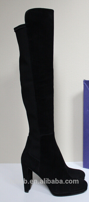 レディースファッション冬のハイヒールの女性の膝高いブーツotkひざかけマイクロスエードブーツ黒伸縮性のあるストレッチシューズ-フォーマルシューズ問屋・仕入れ・卸・卸売り