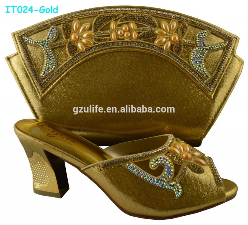 ゴールドアフリカスタイルイタリアレディースパーティー靴とバッグ用パーティー( IT024)-フォーマルシューズ問屋・仕入れ・卸・卸売り