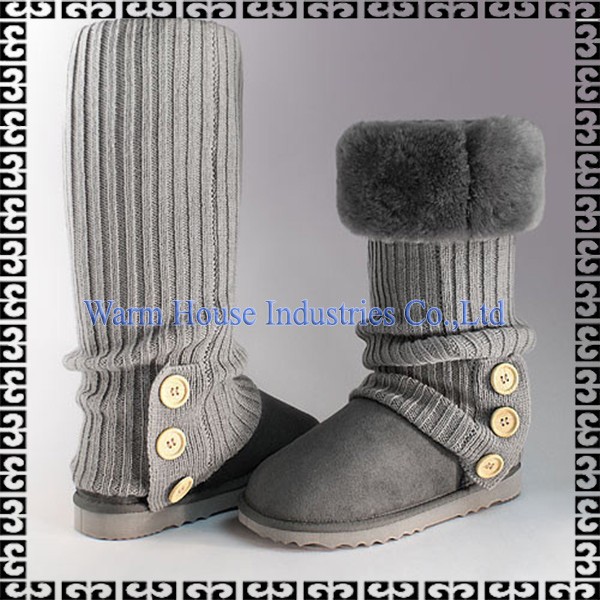 ファッションニット雪のブーツの膝高い毛皮のブーツ女性のための-革靴問屋・仕入れ・卸・卸売り
