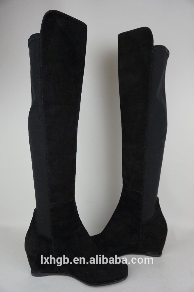 女性のウェッジひざかけ黒いスエードのブーツレディースファッション靴-フォーマルシューズ問屋・仕入れ・卸・卸売り