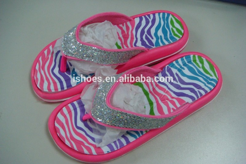 ホット販売ファンシーgliterビーチ夏evaスリッパ女の子のためでファンシーヒョウ印刷-スリッパ問屋・仕入れ・卸・卸売り