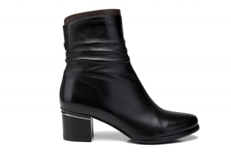 ハーフブーツ黒のシンプルなデザインの太い2016かかとの本革女性のブーツ-革靴問屋・仕入れ・卸・卸売り