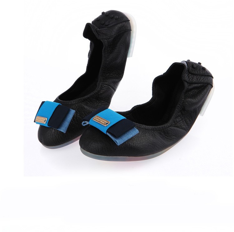 ホット販売ニース品質ブラックフルレザー折りたたみフラットシューズ女性の靴ではレザーポケット-カジュアルシューズ問屋・仕入れ・卸・卸売り