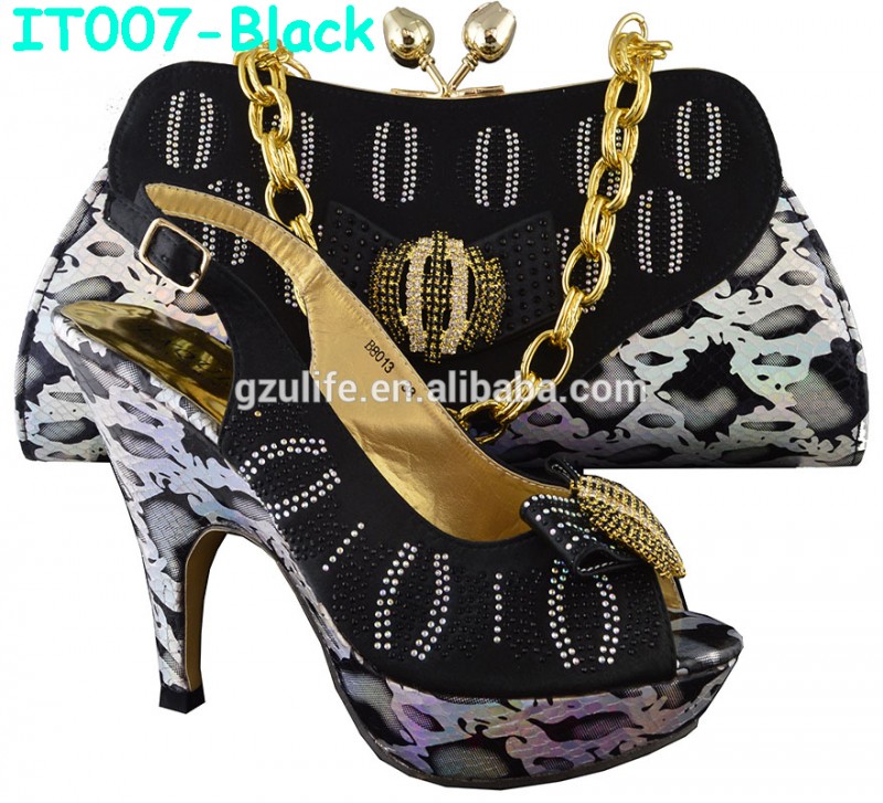 アフリカンスタイルイタリアンレザー黒の靴とのマッチングバッグ、 アフリカの靴やバッグのためのパーティー( it007)-フォーマルシューズ問屋・仕入れ・卸・卸売り