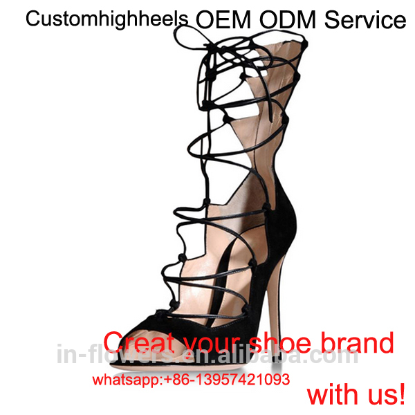 Oem odm高品質カスタムメイドレースアップアンクルストラップレディーサンダル-革靴問屋・仕入れ・卸・卸売り