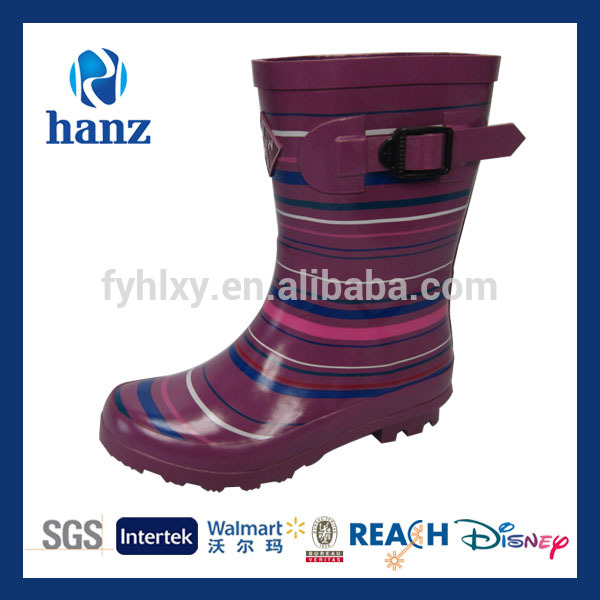 最新のデザインストライプhalfwellies紫色のファッション子供ラバーレインブーツ-レインブーツ問屋・仕入れ・卸・卸売り