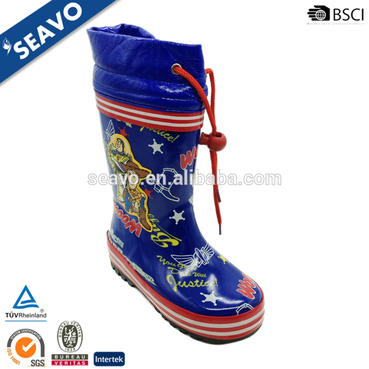 Seavo 2016暖かいブルー調節可能な襟スタイルカスタムロゴ子供ラバーレインブーツ-レインブーツ問屋・仕入れ・卸・卸売り