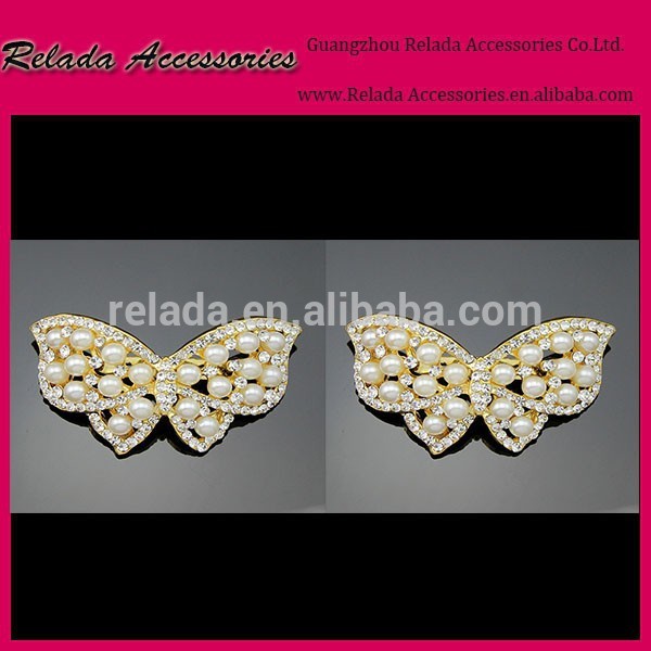 水晶が付いているファッション蝶のシュークリップ、 金メッキシュークリップ真珠販売のための蝶のシュークリップ。 rld0070rsc-シューズデコレーション問屋・仕入れ・卸・卸売り