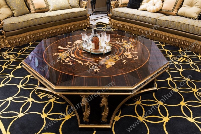 アンティークゴールド豪華な王宮正方形の木製のコーヒーテーブル-木製テーブル問屋・仕入れ・卸・卸売り