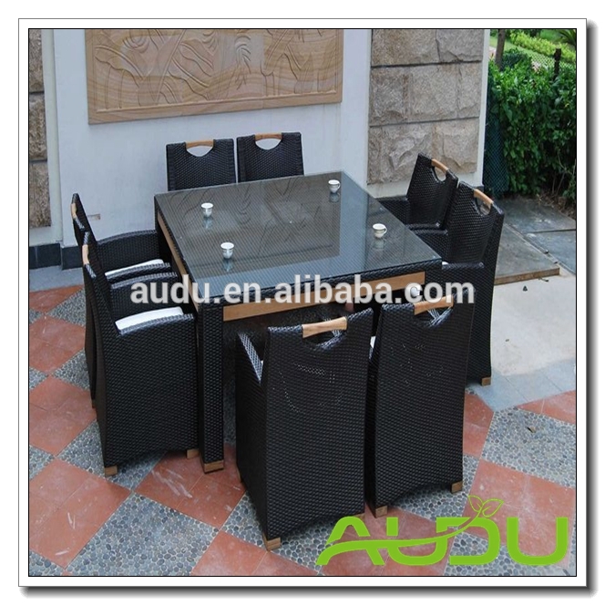 Auduダイニングテーブルセット-スタイリッシュな8シート黒籐ダイニングセット-食卓問屋・仕入れ・卸・卸売り
