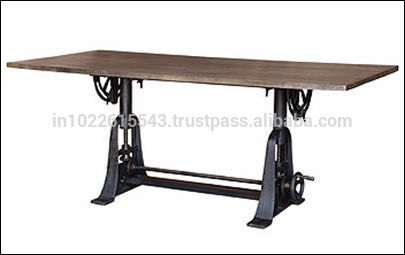 工業用クランクのダイニングテーブル、 工業家具製図、 埋め立て木材トップダイニングテーブル-その他アンティーク家具問屋・仕入れ・卸・卸売り