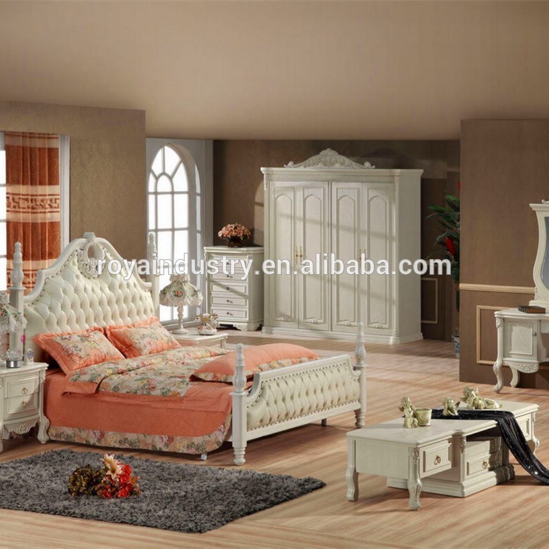 ヨーロピアンスタイルの固体木材彫刻が施された寝室の家具、 アンティークの木製ベッドルーム家具、 白寝室の家具-寝室用セット問屋・仕入れ・卸・卸売り