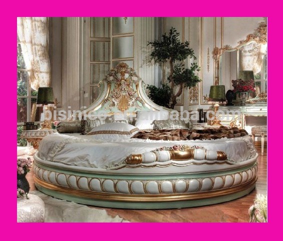 bisiniialian新古典的なスタイルのラウンドベッド、 無垢材アンティーク手刻まれたラウンドベッド、 豪華な宮殿金箔のラウンドベッド-ベッド問屋・仕入れ・卸・卸売り