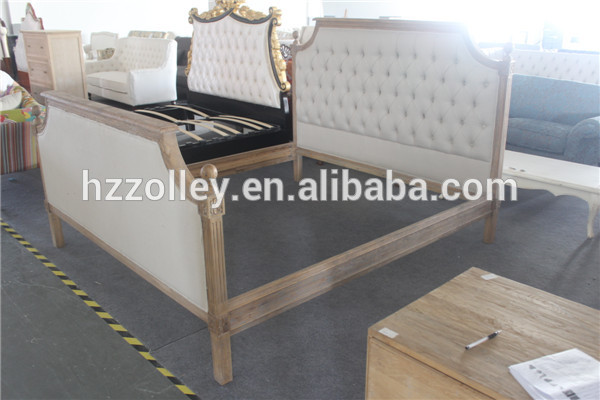 キングサイズの布張りフレンチスタイルのアンティーク木製のダブルデッキのベッド-ベッド問屋・仕入れ・卸・卸売り